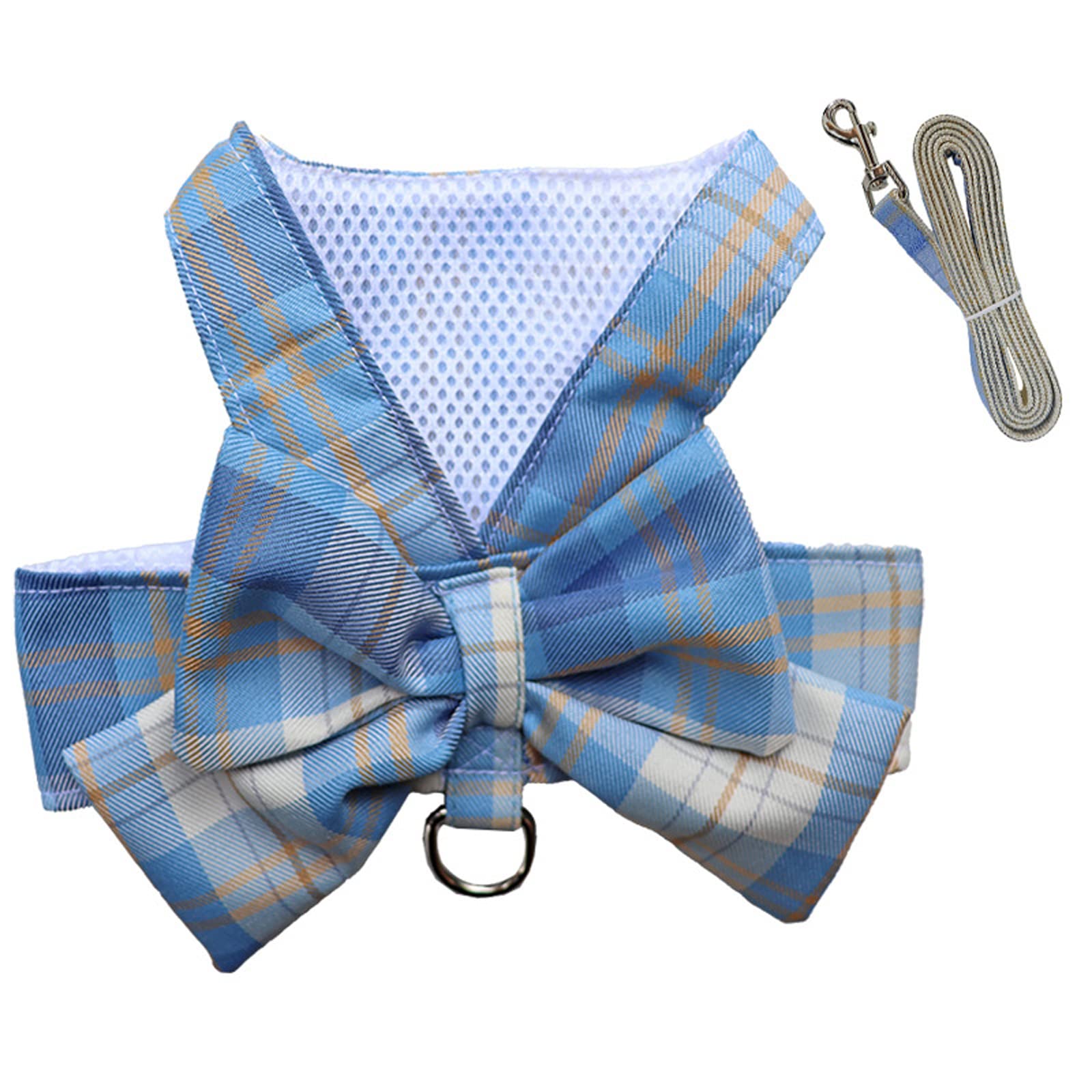 Shekako Dog Harness And Leash Setcute Bow Tie Plaid Harnesses For Puppy Catadjustable Pet Kitties Vestbreathable Harnesstraction